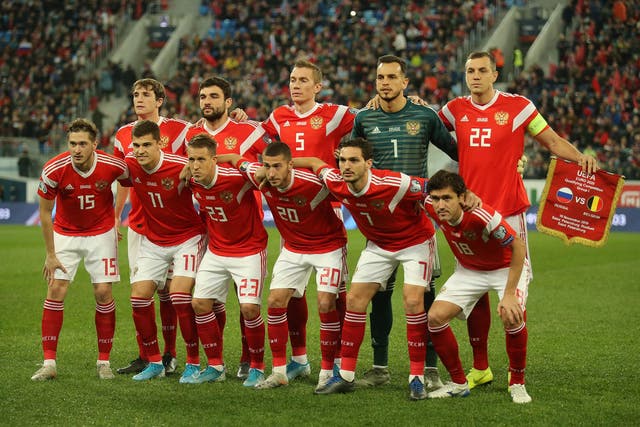 The Russian team pictured in their 'old' Adidas kit