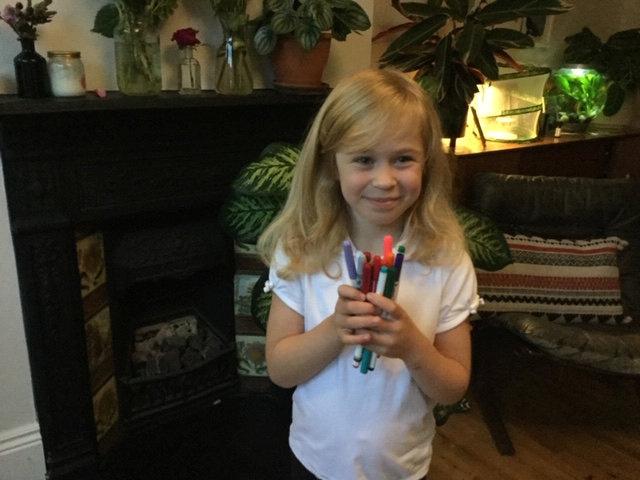 Budding artist Jessie Stephenson, 7, has started a petition asking Crayola UK to start a recycling scheme for their felt tips pens (SWNS)