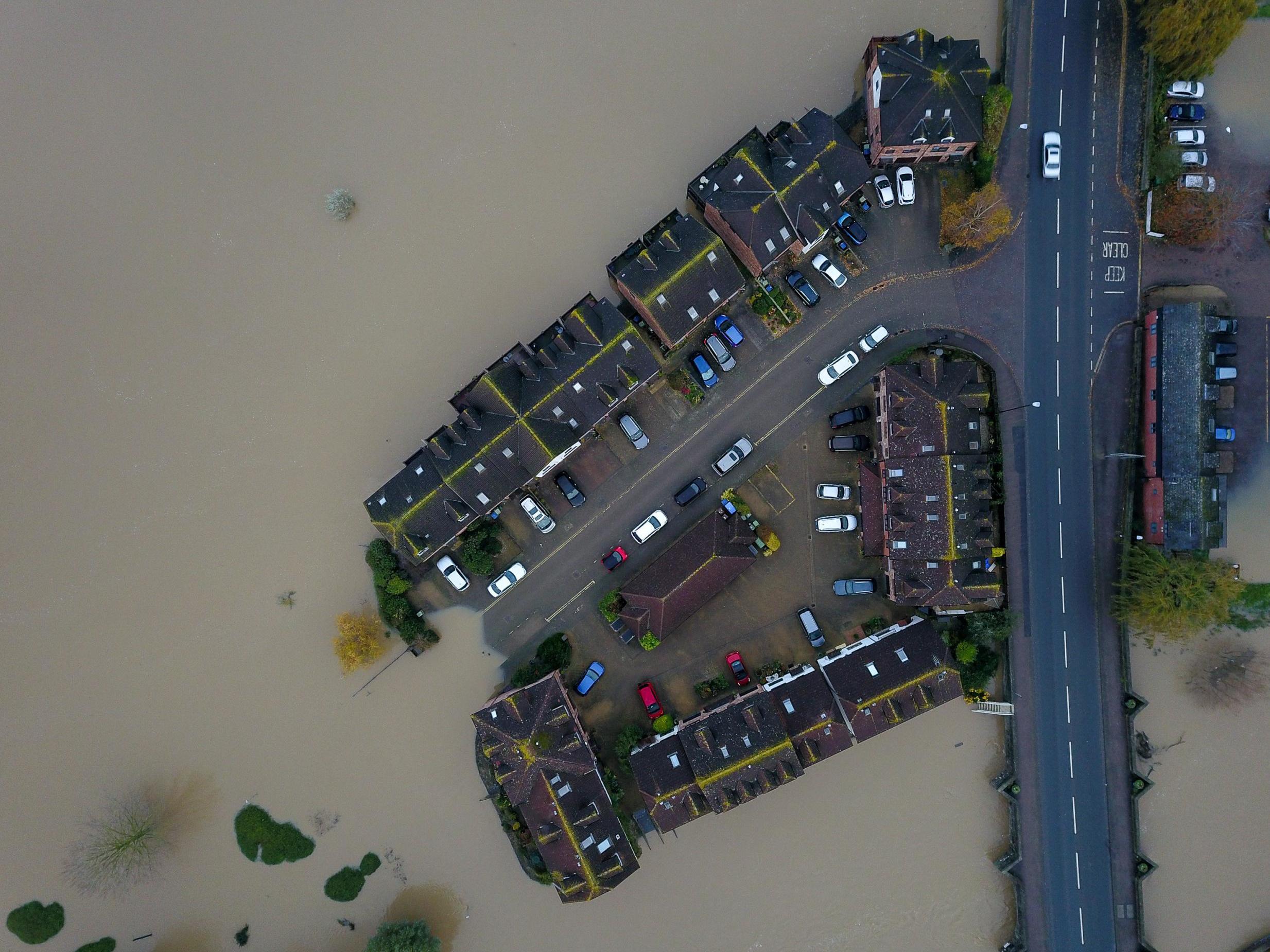 Aerial view of the market town of Tewkesbury in Gloucestershire