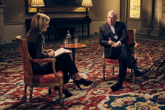 <p>Prince Andrew during the infamous BBC Newsnight interview with Emily Maitlis </p>