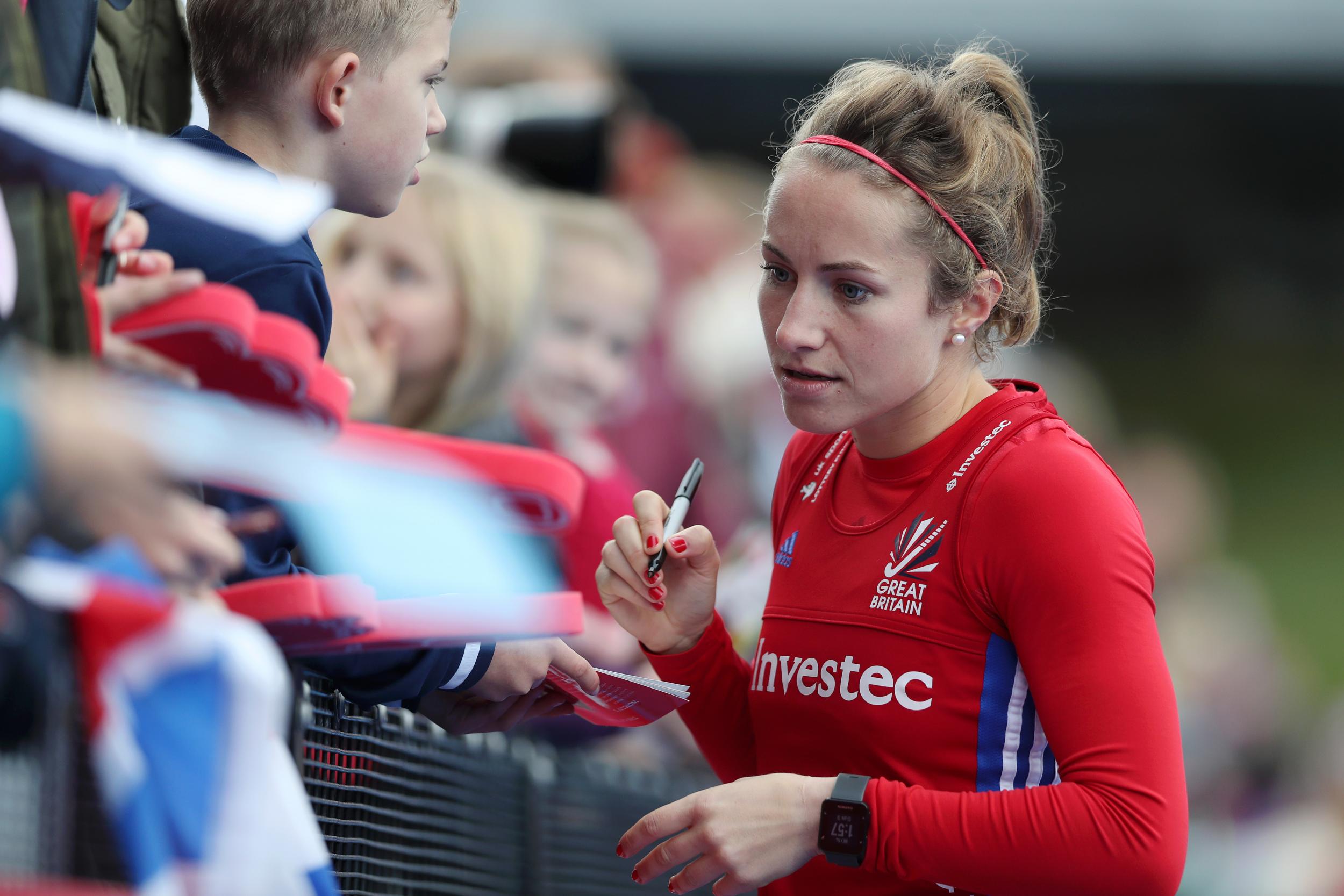 Shona McCallin signs autographs for hockey fans earlier this month