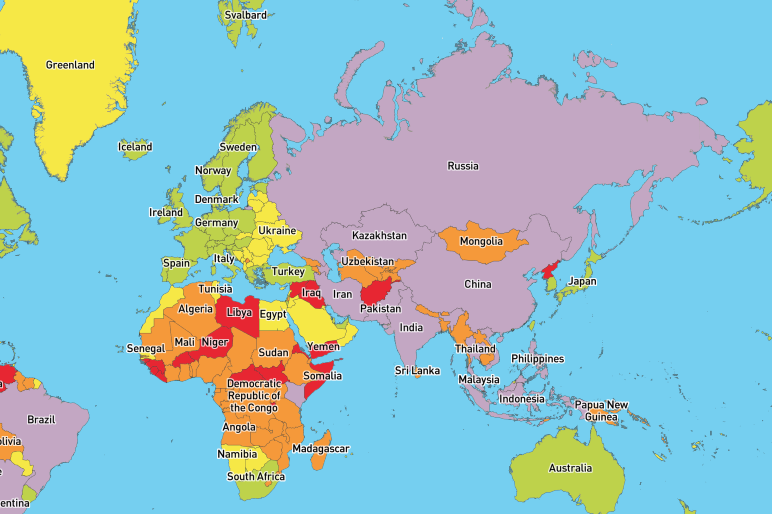 the map of the world 2020 Travel Risk Map 2020 Libya Somalia And South Sudan Among World S the map of the world 2020