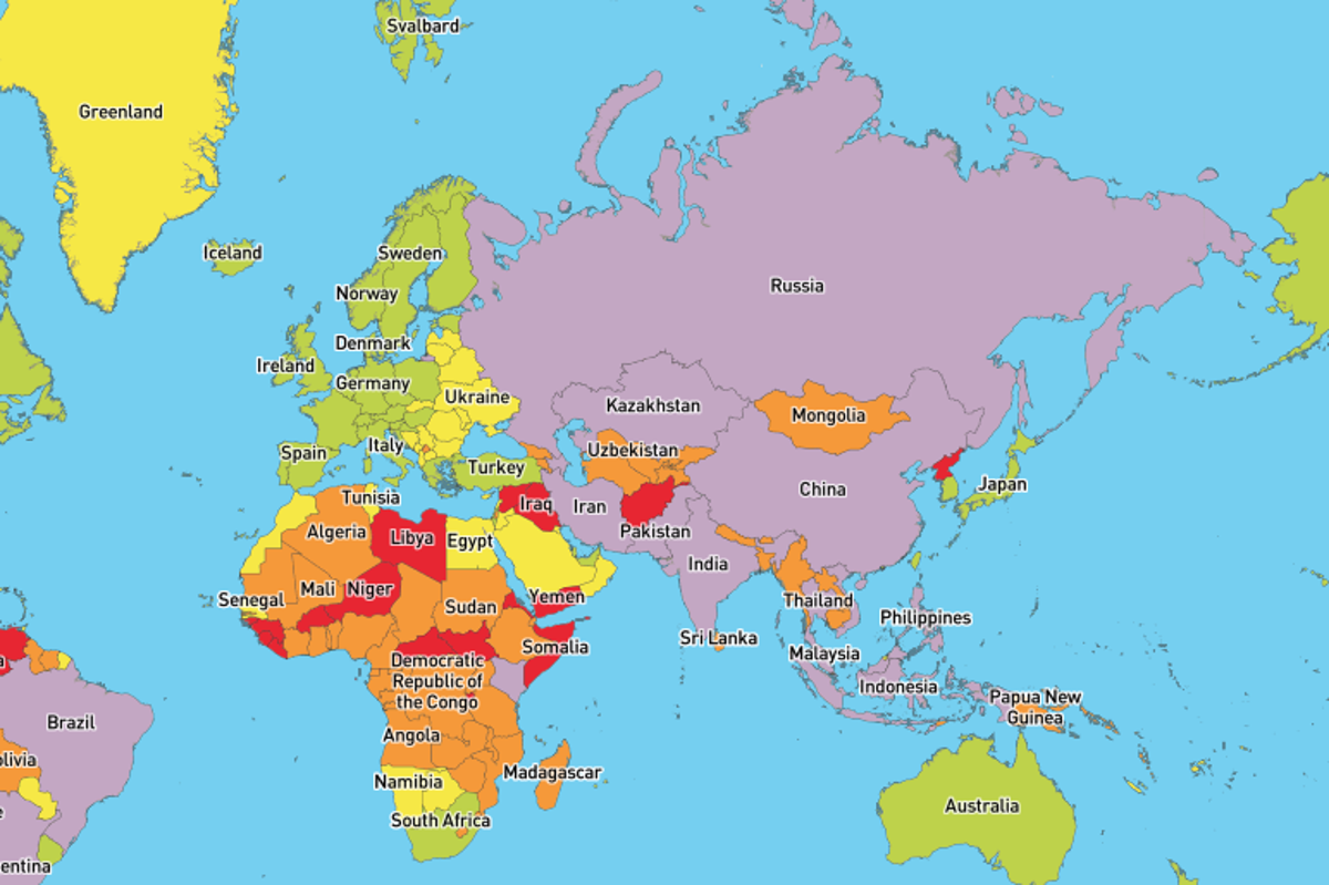Travel Risk Map 2020 Libya Somalia And South Sudan Among Worlds Most