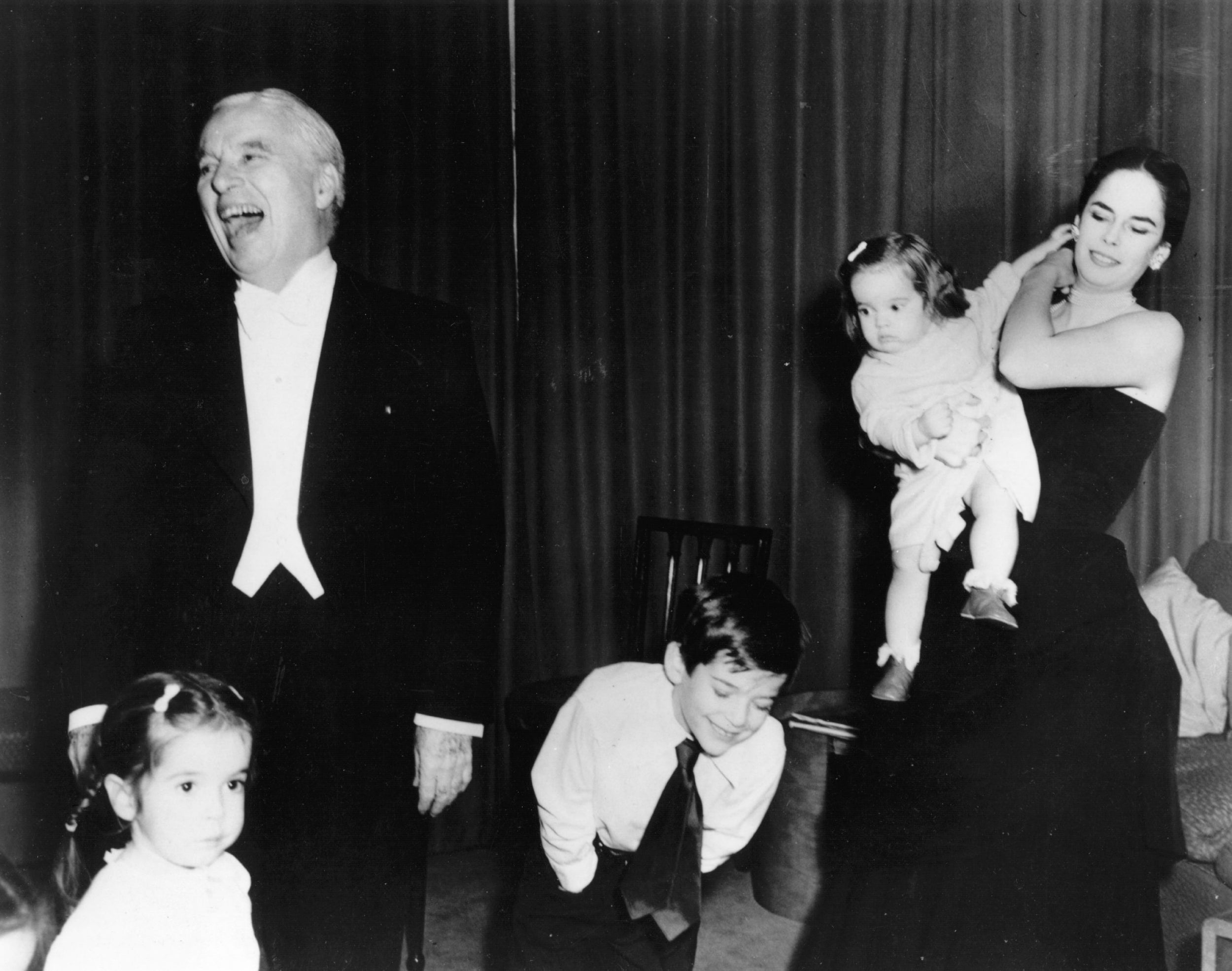 Chaplin with wife Oona and children (left to right) Josephine, Michael and Victoria at the Savoy Hotel in 1952