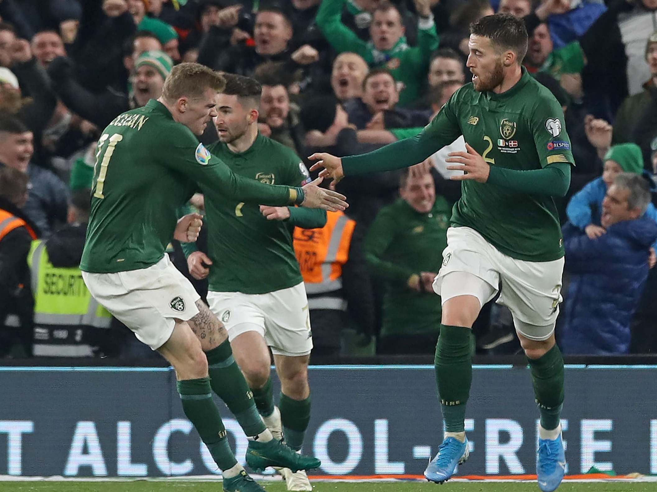 Matt Doherty celebrates after scoring vs Denmark