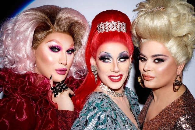 RuPaul's Drag Race UK finalists (left to right) The Vivienne, Divina De Campo and Baga Chipz MBE