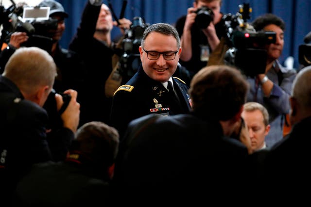 Lt Col Alexander Vindman arrives to testify at the impeachment hearings into Donald Trump