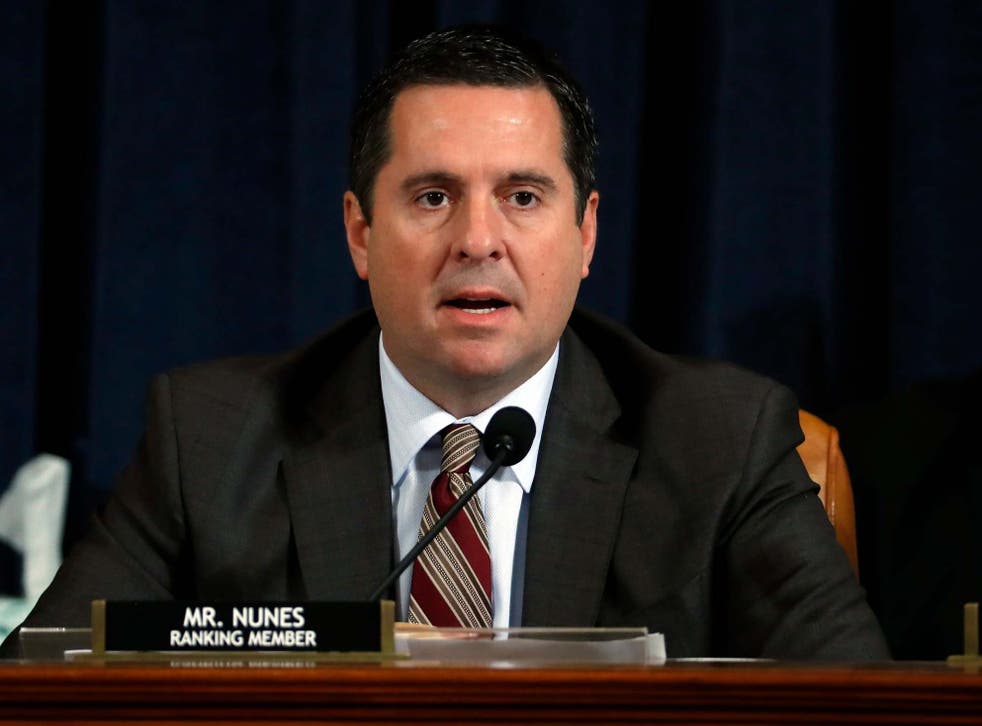 Devin Nunes, the Republican ranking minority member of the House Intelligence Committee, speaks at the impeachment hearings into Donald Trump