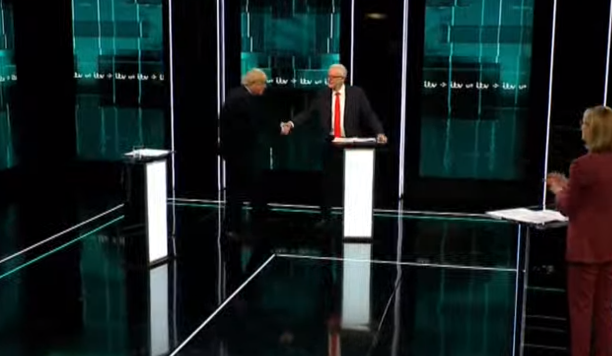 Election debate: Boris Johnson and Corbyn share awkward handshake during live TV clash