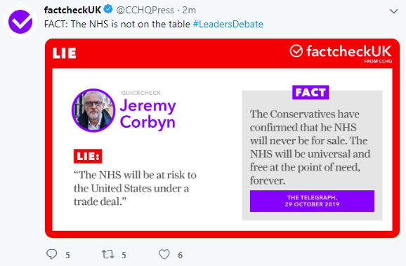 Election debate: Official Tory Twitter account rebranded as &apos;Fact Check UK&apos;