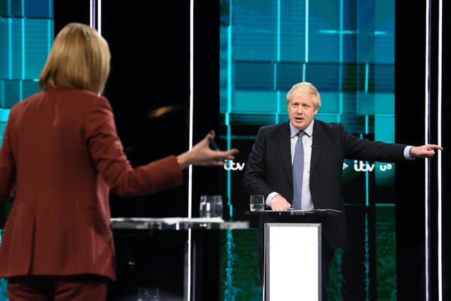 Prime Minister Boris Johnson answers questions during the ITV Leaders Debate at Media Centre on November 19, 2019 in Salford, England