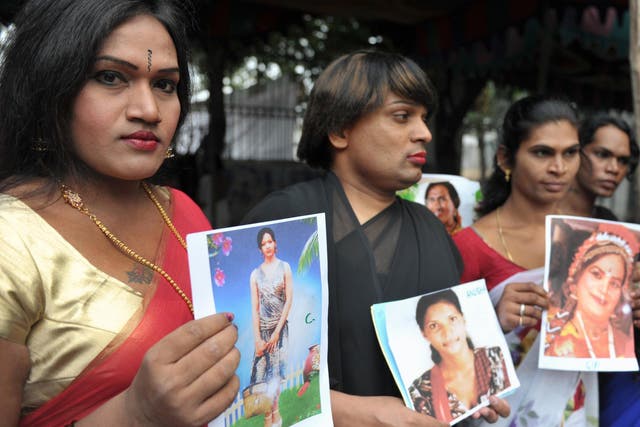 Indian transgender activists hold a vigil to mark Transgender Day of Remembrance in Hyderabad in 2015