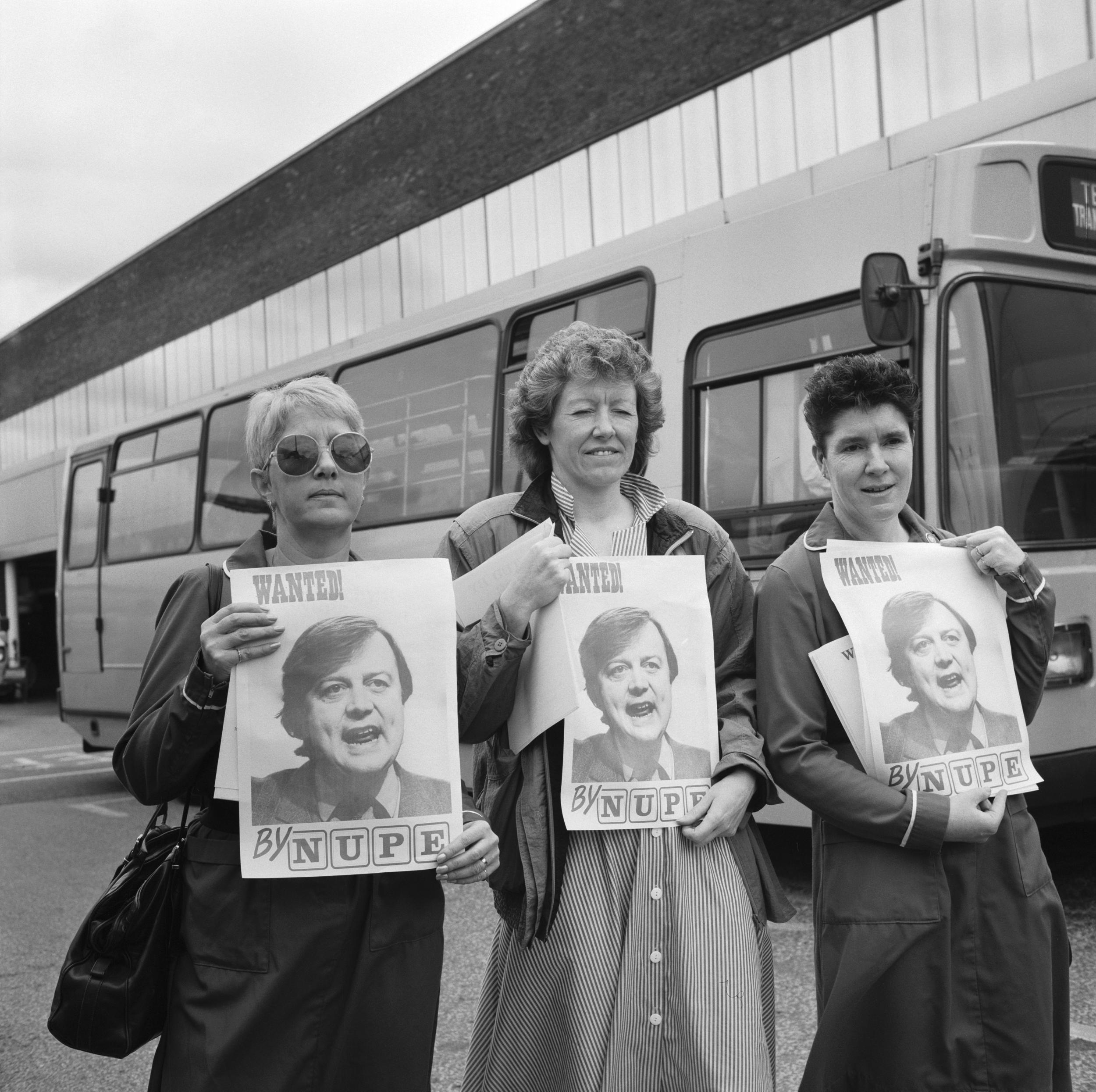 Clarke appears on a Wanted poster at a nurses strike in 1988