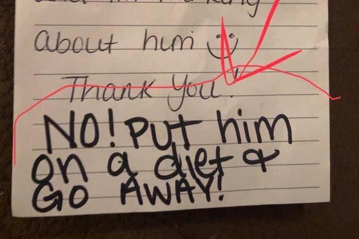 Mother 'disgusted' to find note from daycare worker telling her to put son on diet