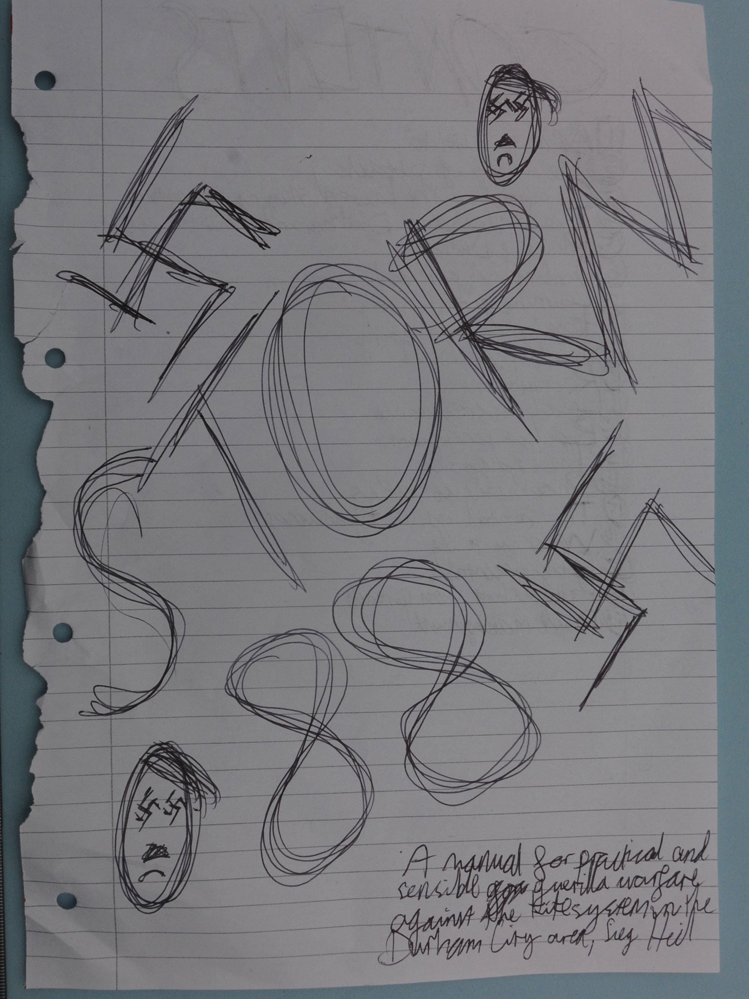 The cover of the teenager's handwritten terrorist manifesto
