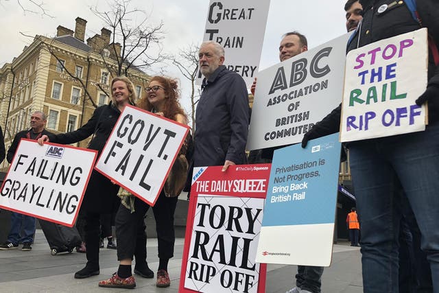 Line man: Jeremy Corbyn protesting about the annual rail fare rise outside King's Cross station in London
