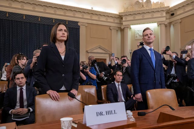 Fiona Hill and David Holmes at the public impeachment hearings into Donald Trump