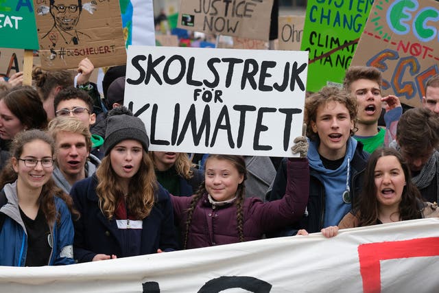 Greta Thunberg at a Fridays for Future demonstration with German climate activists in Berlin in March