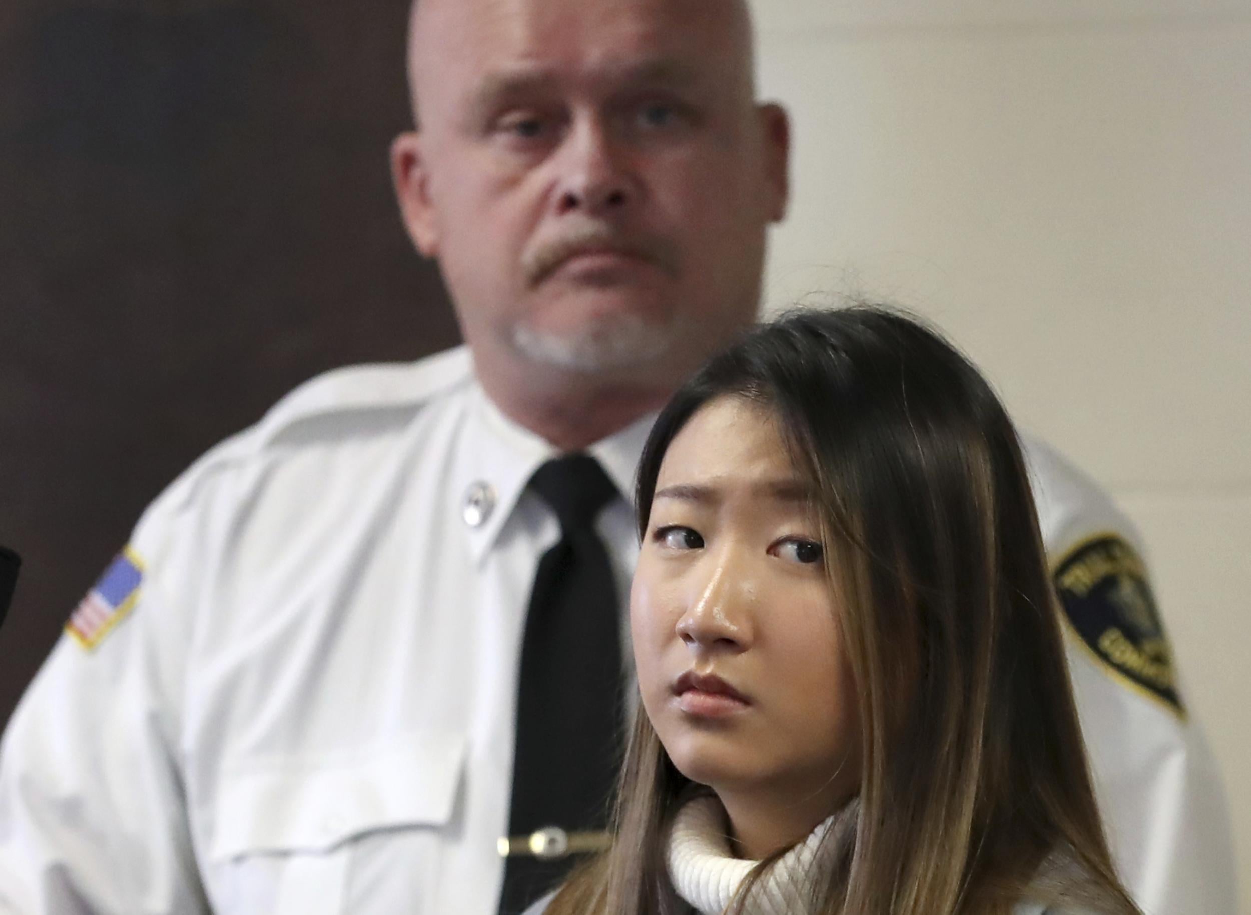 Inyoung You, 21, appears in Suffolk Superior Court in Boston as the former Boston College student pleaded not guilty to involuntary manslaughter in a case accusing her of encouraging her boyfriend Alexander Urtula to take his life.