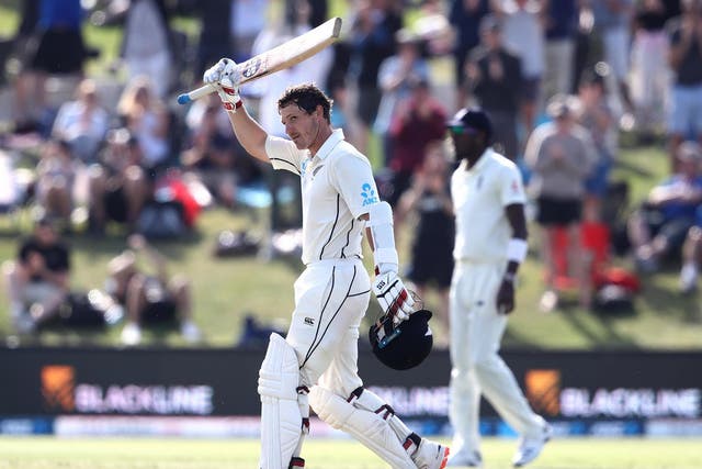 BJ Watling celebrates reaching his century on day three of the first Test