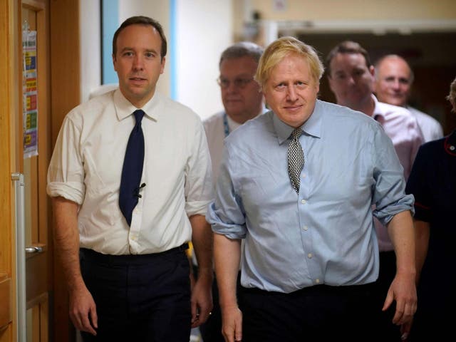 Matt Hancock and Boris Johnson make a campaign visit to Bassetlaw District General Hospital in Worksop