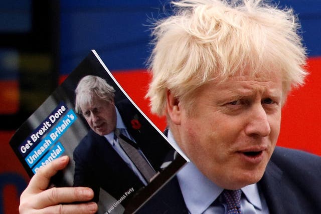 Johnson arrives for the Conservative Party’s manifesto launch in Telford on Sunday