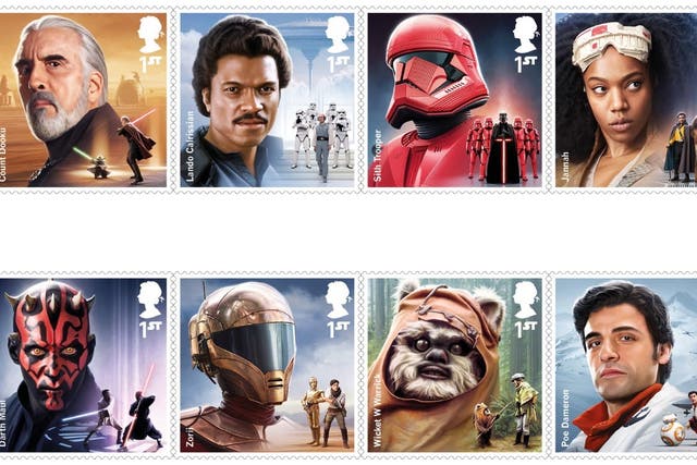 Eight of the 10 character stamps issued by Royal Mail