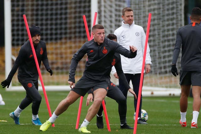 Ross Barkley in Chelsea training at Cobham this week