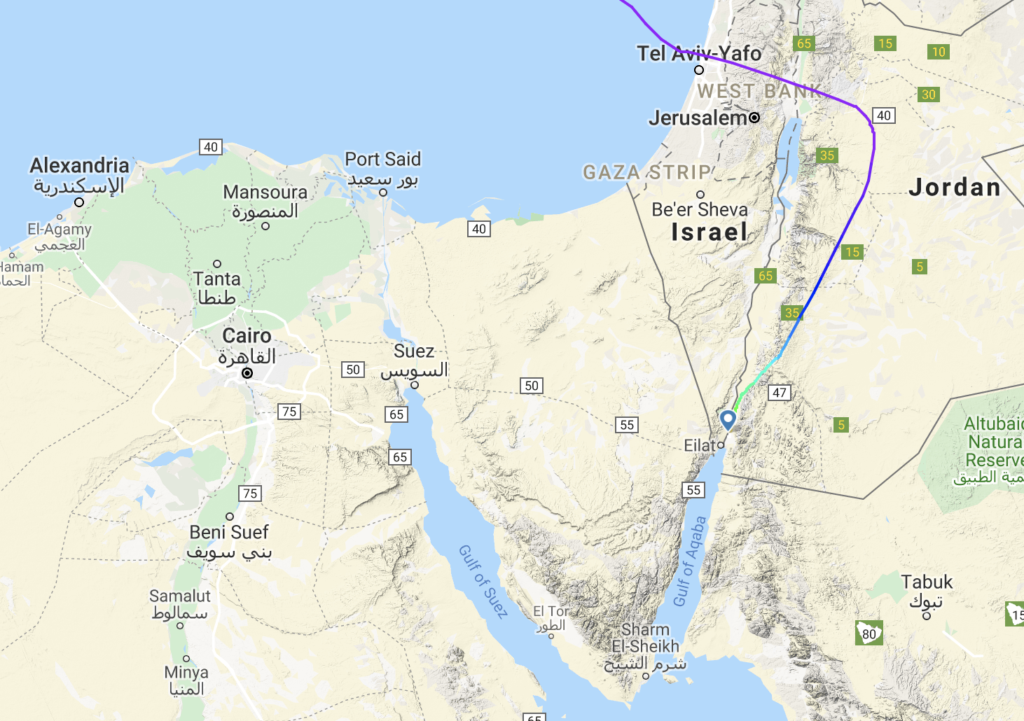Avoidance technique: the flight path of easyJet's service from Gatwick to Aqaba