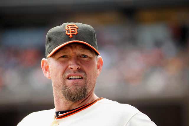 Aubrey Huff, pictured with the San Francisco Giants in 2011, said on Twitter that he's teaching his children to fire guns in the event of a Bernie Sanders presidency.