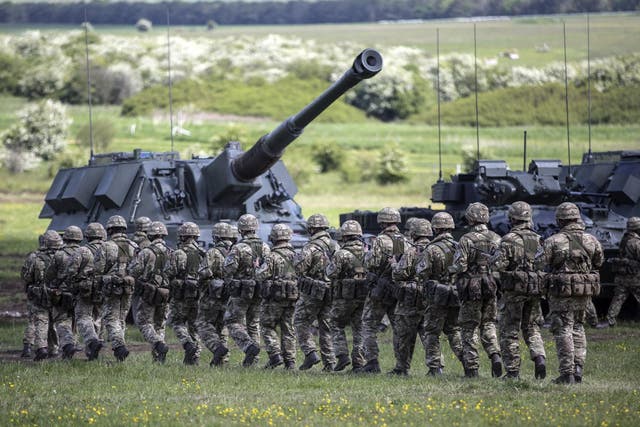 Soldiers of the Royal Artillery take part in the Artillery's 300th anniversary celebrations at Knighton Down on 26 May, 2016 in Lark Hill