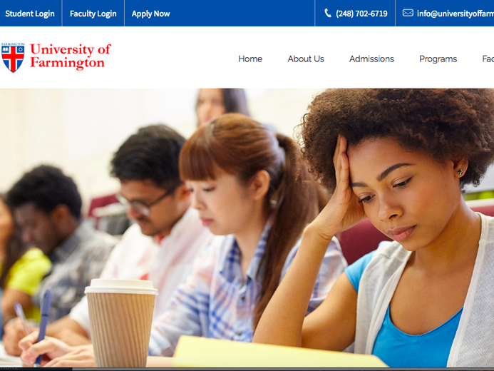 A screenshot of University of Farmington website