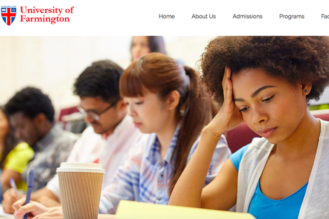 A screenshot of University of Farmington website