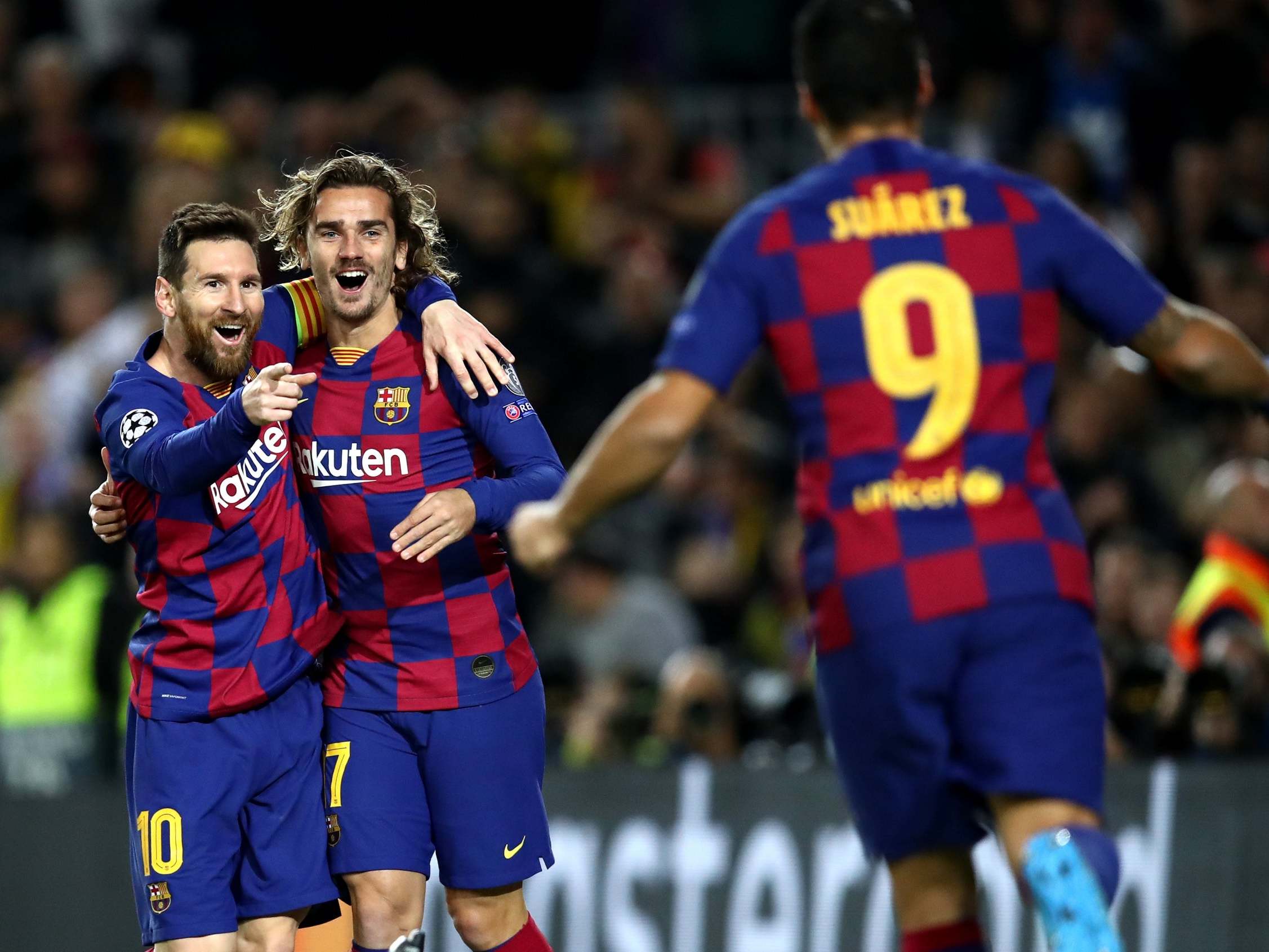Lionel Messi celebrates scoring Barcelona's second goal