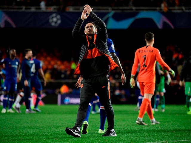 Frank Lampard applauds the Chelsea fans at full-time