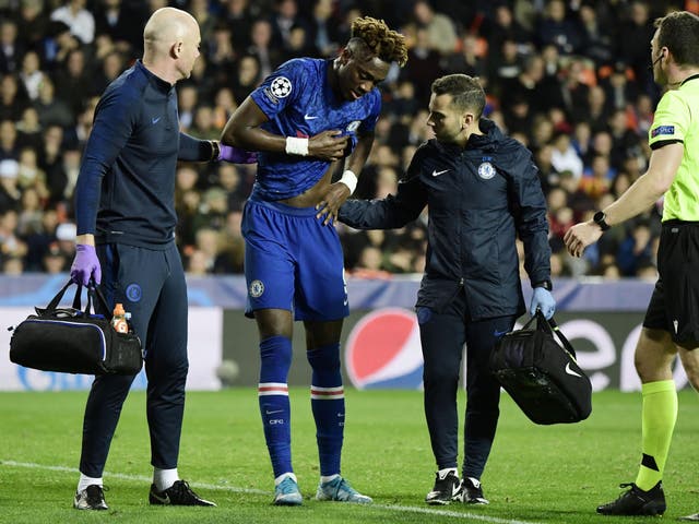 Tammy Abraham is hopeful that scans will clear him of any serious hip injury