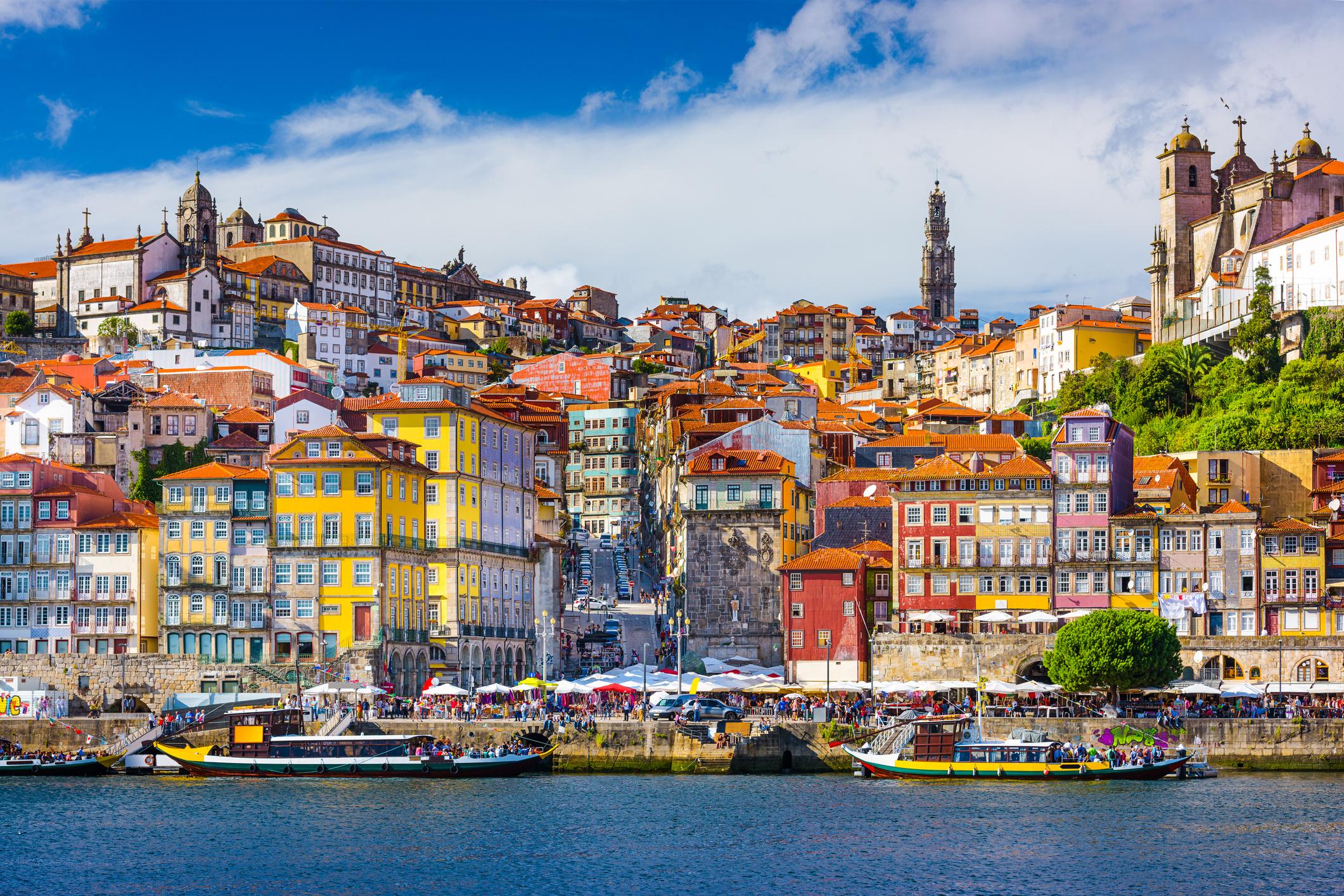 The skyline of Porto from across the Douro River