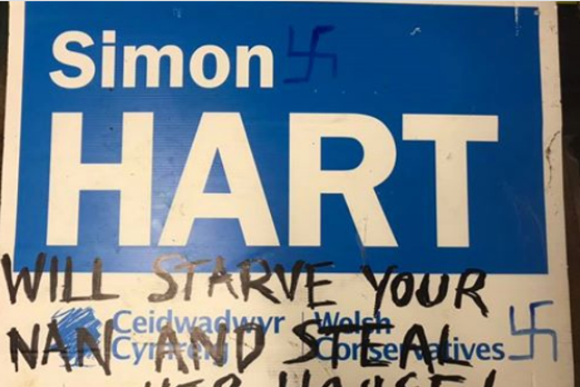 Simon Hart put this photograph on his Facebook page on 3 November this year. The same sign had been vandalised, but did not have swastikas on it when photographed in 2017