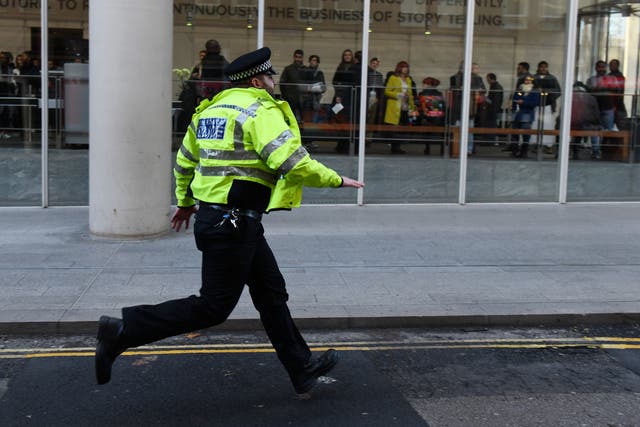 A transport police officer responds to the incident in the capital