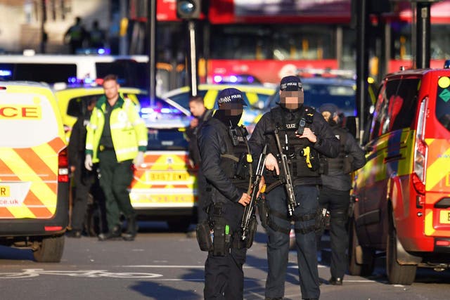 Armed police at the scene of the stabbing on London Bridge