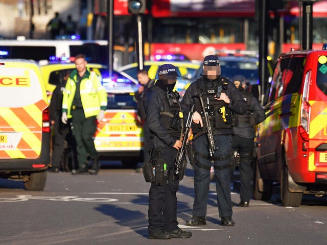 Armed police at the scene of the stabbing on London Bridge