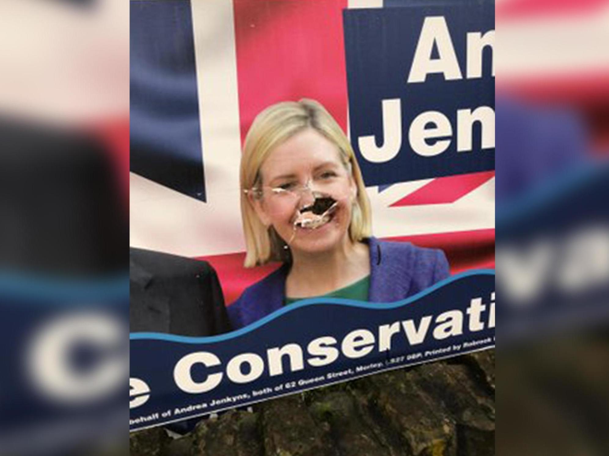 Ms Jenkyns has complained of separate incidents that have seen campaign posters defaced