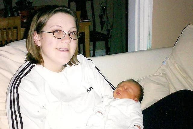 Kate-Anne Wilds pictured in 2004 following the birth of her son Morgan, who was delivered two weeks after her waters broke