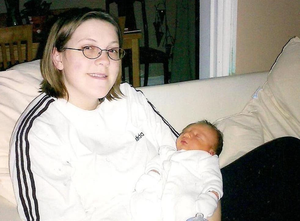 Kate-Anne Wilds pictured in 2004 following the birth of her son Morgan, who was delivered two weeks after her waters broke