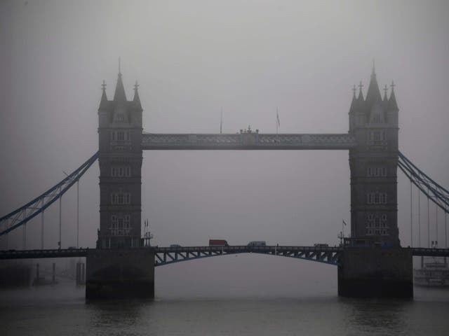 A thick fog covers Tower Bridge on the last Saturday of November