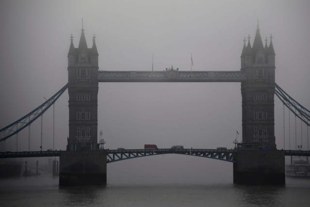 A thick fog covers Tower Bridge on the last Saturday of November