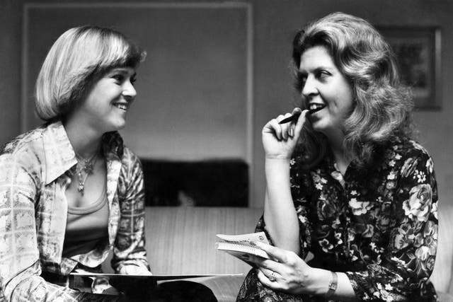 Newman (right) interviews tennis star Sue Barker in 1977