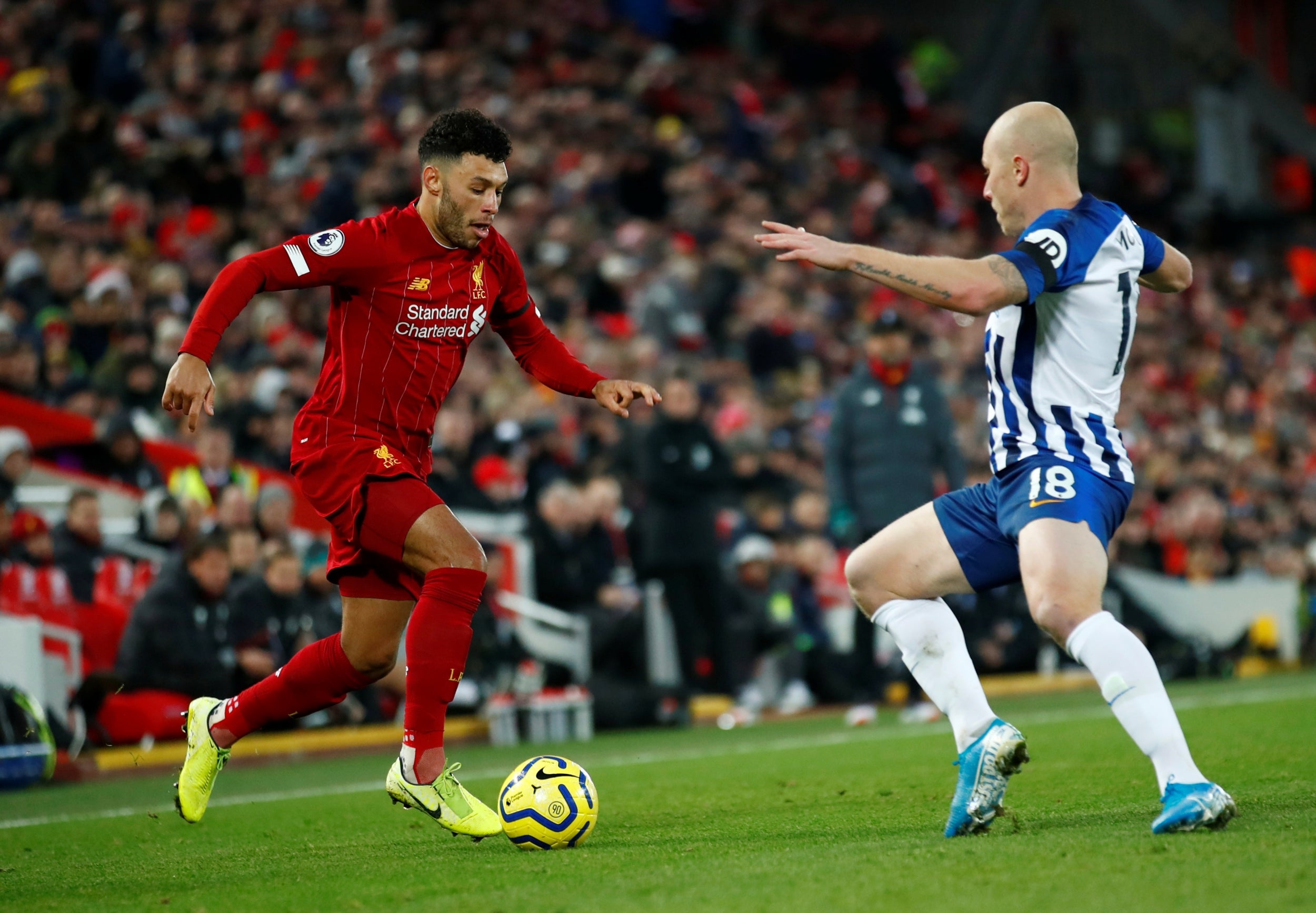 Alex Oxlade-Chamberlain in action for Liverpool against Brighton