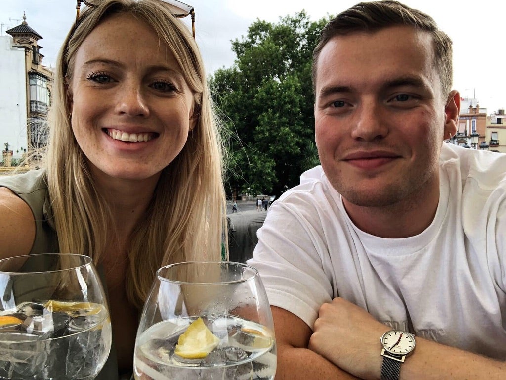 Victim Jack Merritt, 25, from Cottenham, Cambridgeshire, pictured with his girlfriend Leanne O’Brien