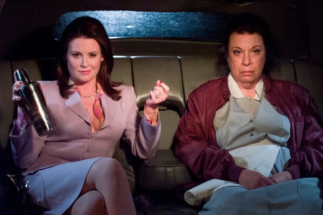Shelley Morrison (right) pictured here with Megan Mullally as Karen Walker, was best-known for playing feisty maid Rosario Salazar on Will & Grace